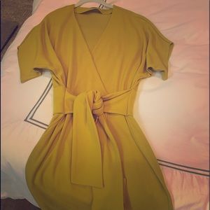 Mustard yellow dress.